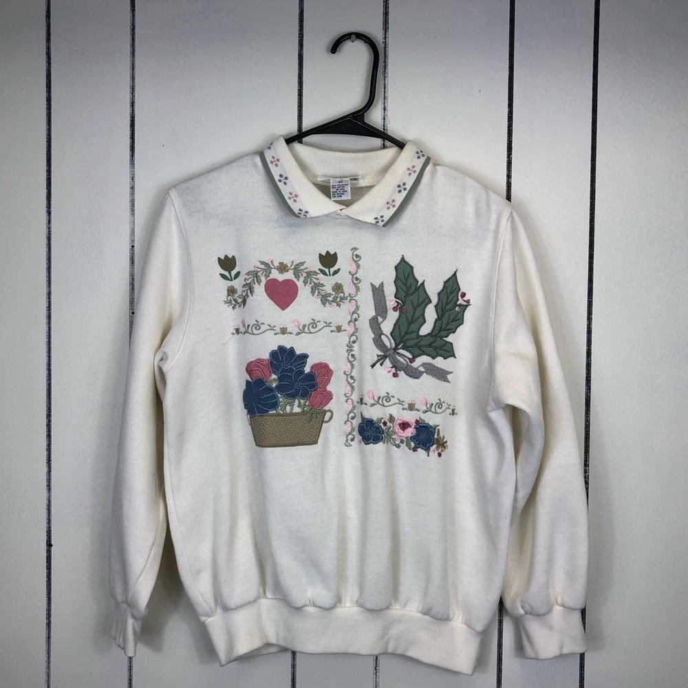 Vintage Embroidered Collared Sweater Sz PS